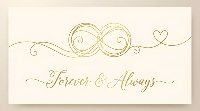 Elegant gold infinity symbol with heart and text 'Forever & Always'