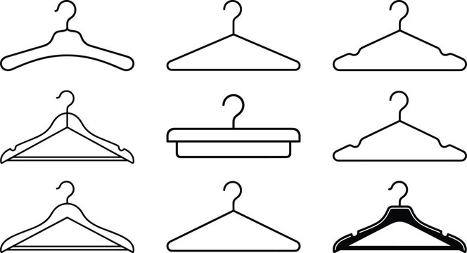 Set of clothes hangers icons collection for wardrobe storage retail garment organization closet display fashion apparel accessories