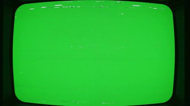 Retro Television Static Screen Visual Glitch Interference, Nostalgic Noise, Vibrant Green Hue Analog Broadcast, Pixelation, Disorientation