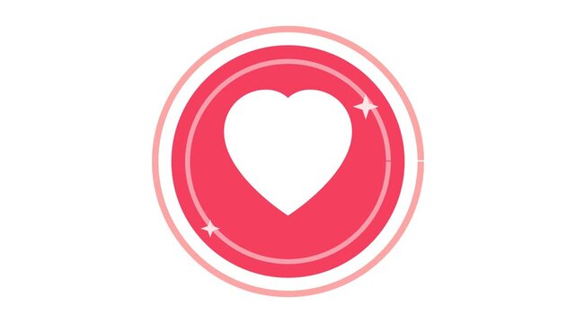 Cute pink heart button vector animation icon on white background