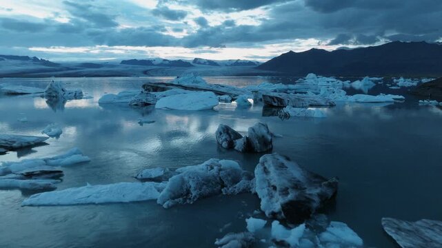 Iceberg Lagoon at Dusk, Aerial View, Iceland