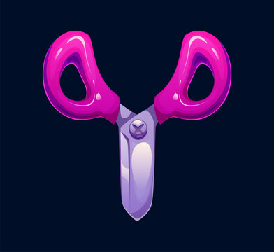 Cartoon school font, education letter Y typeface. ABC type tuition English alphabet with glittering silver scissors forming capital letter Y. Bright pink vector scissors for fun kids education