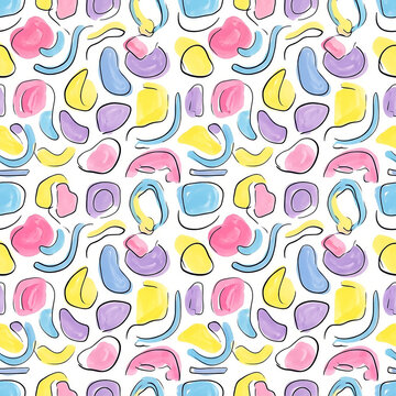 Abstract pastel blobs and lines colorful seamless pattern illustration