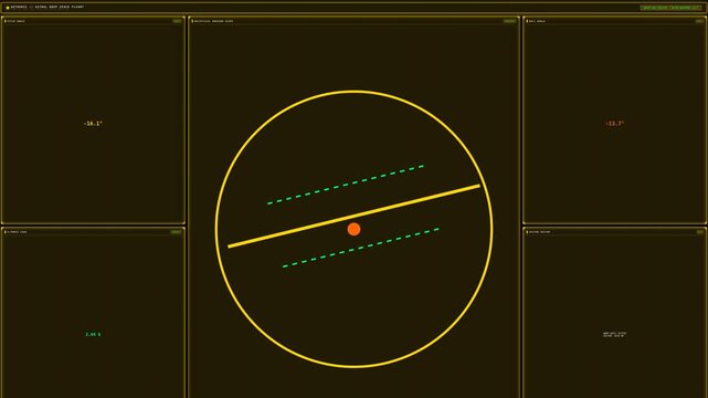 Deep space astral flight deck horizon navigator interface with pitch gyro scope and celestial hatching grid in 4K futuristic HUD style