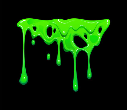 Green slime melting splash with drips and toxic gooey of sticky poison flow. Cartoon slime dripping of alien booger mucus and monster sludge with oozy acid goo for Halloween slime drips frame