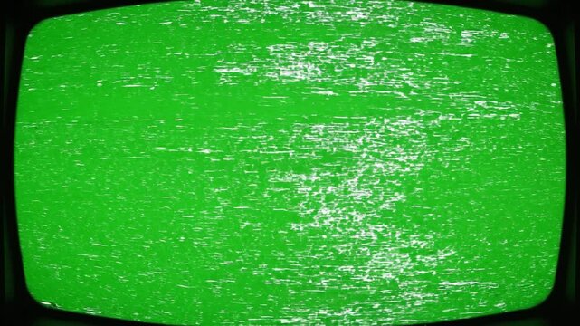 Green Screen Static Interference Broadcast Technology Noise Pixelation Visualizing Digital Disruption, Retro Atmosphere, Technological Interference