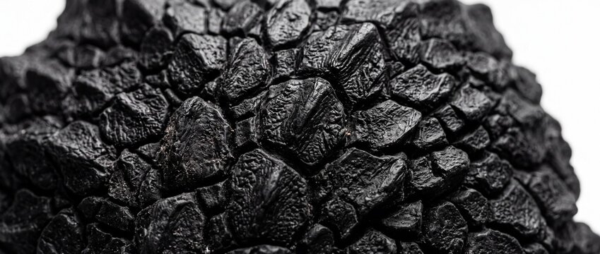 Detailed macro texture of black truffle surface showcasing intricate organic bumpy fungal patterns for gourmet culinary photography and high end gastronomy concept.