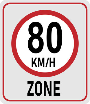 80 km h speed limit zone. Vector illustration
