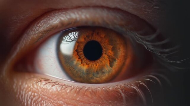 Extreme macro footage of a single beautiful human eye, warm terracotta iris blending earthy tones for National Hispanic Heritage Month