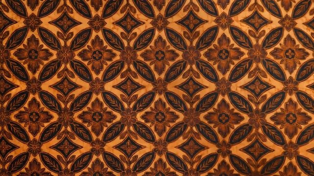 Traditional Javanese Batik Fabric with Floral Patterns and Cultural Motifs