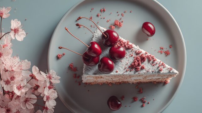 Minimalist topdown cake slice composition for food photography