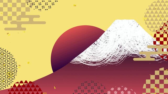 Mount Fuji with Traditional Japanese Patterns 4K