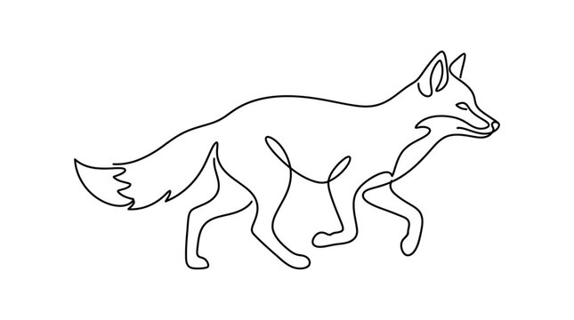 Single line drawing of a fox walking
