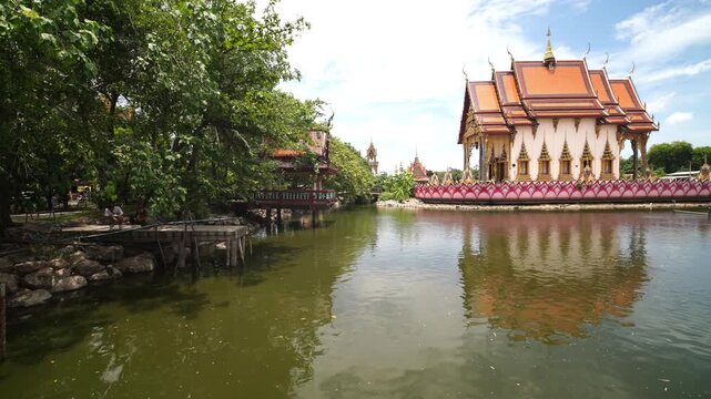 Panoramic view of 18-armed Guanyin statue at Wat Plai Laem temple in Koh Samui