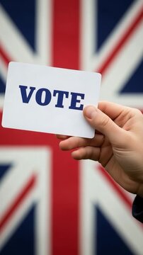 UK General Election Vote Concept with British Flag and Ballot Card in Hand