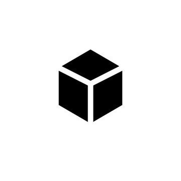 3D black and white cube icon for modern design, minimalist geometric logo or abstract symbol element