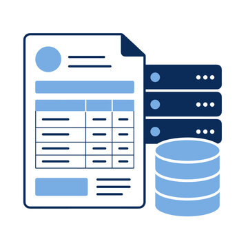 Business document with invoice table and data rows in blue tone