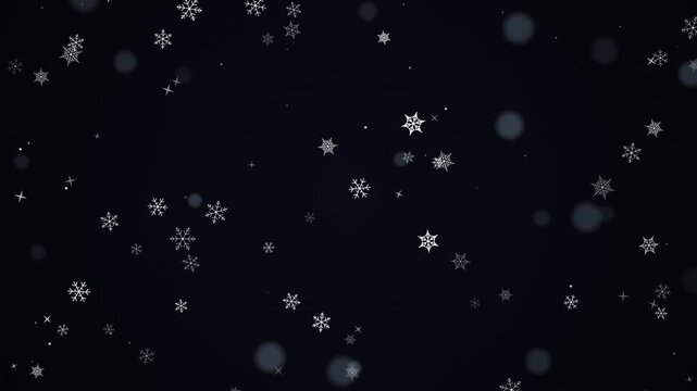 Falling white snowflakes animation on dark background