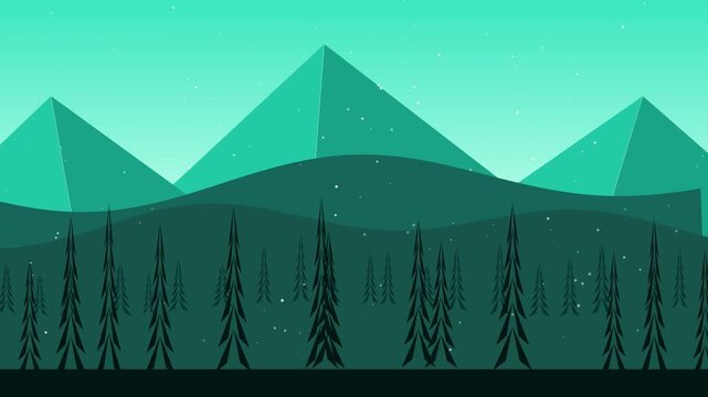 Winter mountain landscape with falling snow background