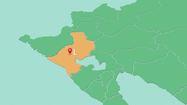 Mapa de Nicaragua con divisi&oacute;n pol&iacute;tica resaltando el departamento de Le&oacute;n