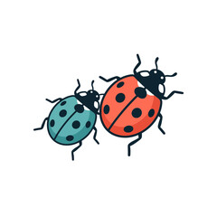 Fototapeta premium Two Colorful Ladybugs Illustration Side View.