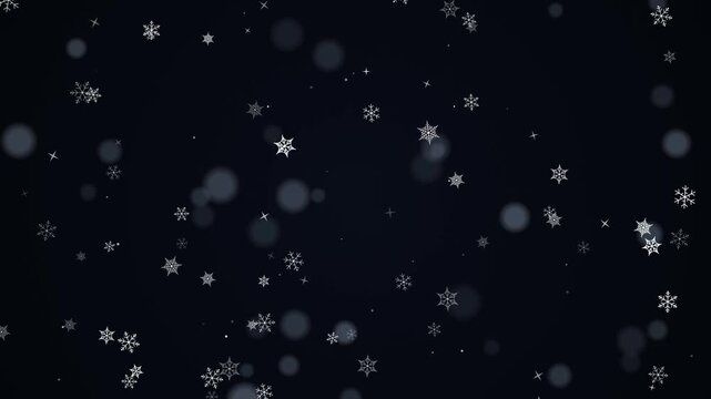 Falling white snowflakes animation on dark background