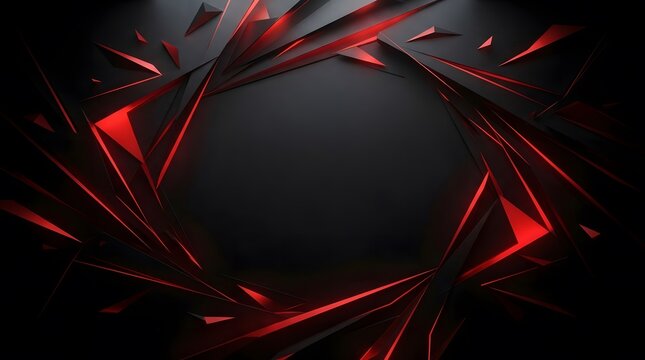 Abstract dark background with sharp geometric shapes and glowing red light streaks for modern technology design projects