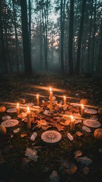 Mystical ritual circle in forest.