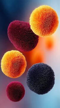 Pom-pom fashion detail pom pom accent abstract composition of colorful fuzzy spheres floating against soft gradient background