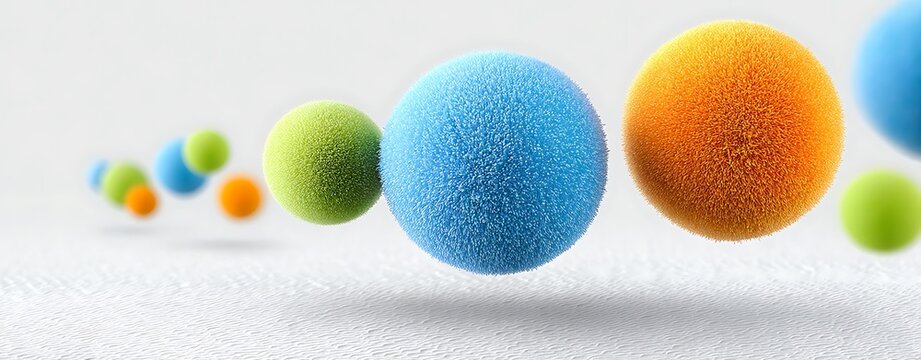 Pom-pom fashion detail pom pom accent colorful fuzzy spheres floating above white textured surface with soft depth of field
