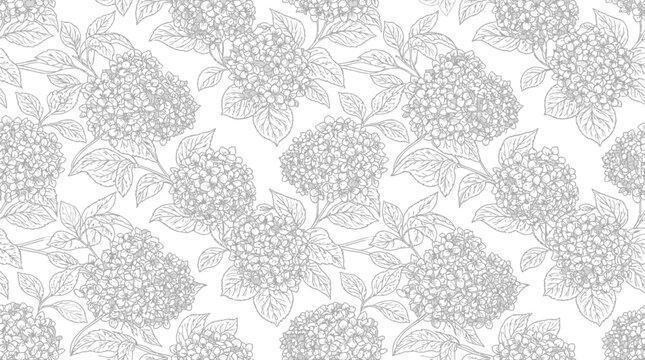 Floral pattern with hydrangeas, sketch style