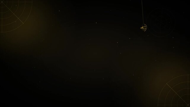 Space radar background displays subtle grid lines and a small hanging satellite against a dark starry sky.