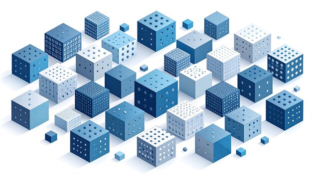 Blind Braille Vision Impairment Adaptive Isometric Blue Cubes With Perforated Patterns 3d Render Abstract Geometric Illustration on White Background