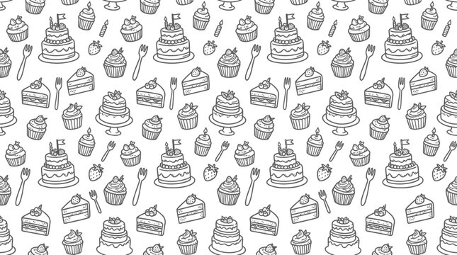 Hand-drawn cakes and desserts pattern
