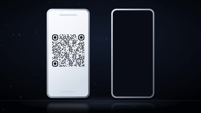 QR code transferring between two smartphones as particles with a green confirmation check