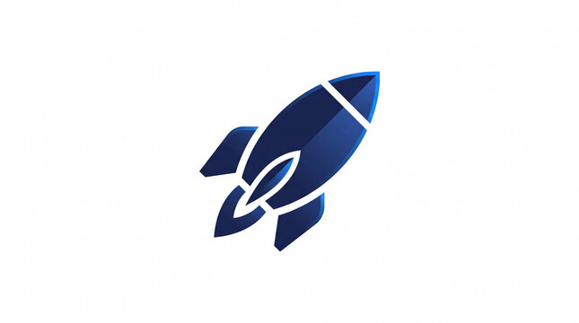 Dynamic dark blue rocket vector logo symbol launching upward, symbolizing business startup, rapid growth, space technology, innovation, speed, and corporate success.