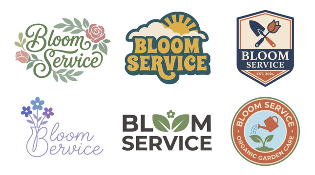 A collection of six unique logos for a floral services company, showcasing designs featuring flowers, gardening tools, and a versatile branding style relevant for gardening care.