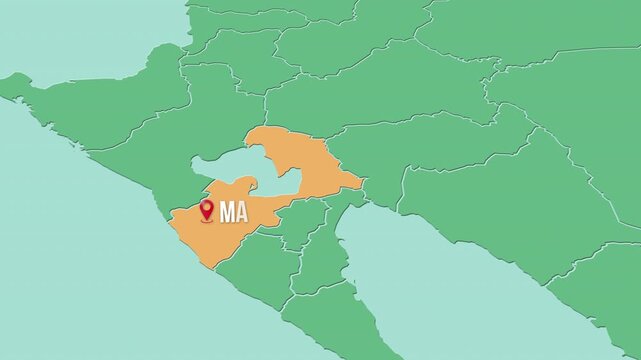 Mapa de Nicaragua con divisi&oacute;n pol&iacute;tica resaltando el departamento de Managua