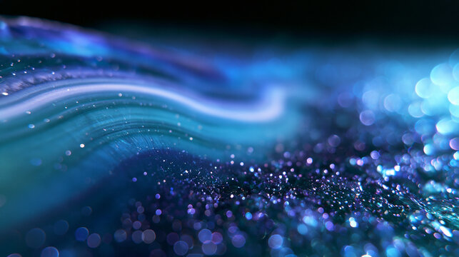 Abstract Blue Agate Crystal Texture with Glitter Bokeh