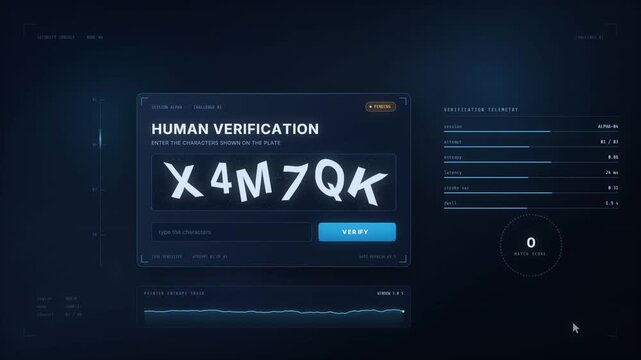 Human verification captcha challenge screen with distorted characters and verified result