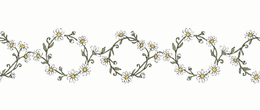 Delicate Daisy Chain Border with Green Leaves