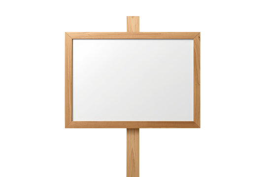 Empty framed wooden notice board on central stake
