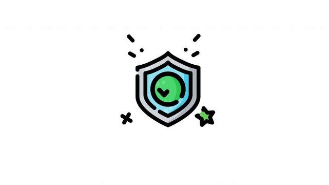 Animated verified shield icon with blue emblem and green checkmark. Symbol of trust, security, authentication, and reliability for websites, apps, documents, and verification concepts.