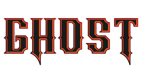 Western style ghost word typography with orange and red outline isolated on white background © Ndoewer