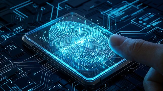 Fingerprint scanning on smartphone with circuit background