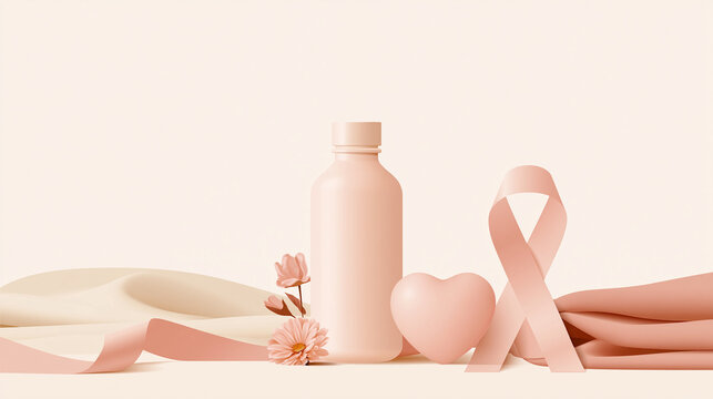 Breast Cancer Awareness Pink Ribbon Heart and Healthcare Concept