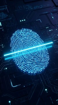 Blue digital fingerprint scan on circuit board