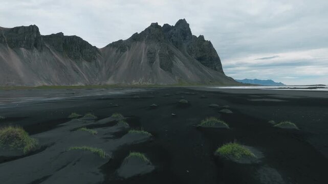Vestrahorn Silhouette Over Black Sand and Moss, Iceland
