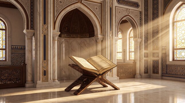Quran on stand in mosque interior