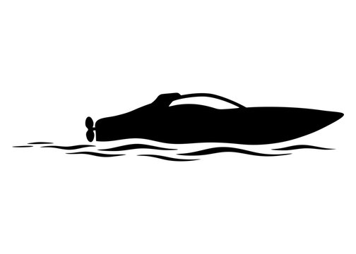 Black and white speedboat silhouette